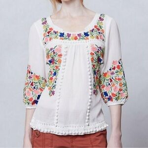 Vanessa Virginia Pompom Peasant Blouse size 2